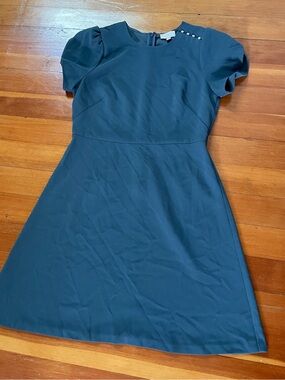 LOFT outlet- super sweet Women's puffed Sleeve A-Line midi Dress in Teal